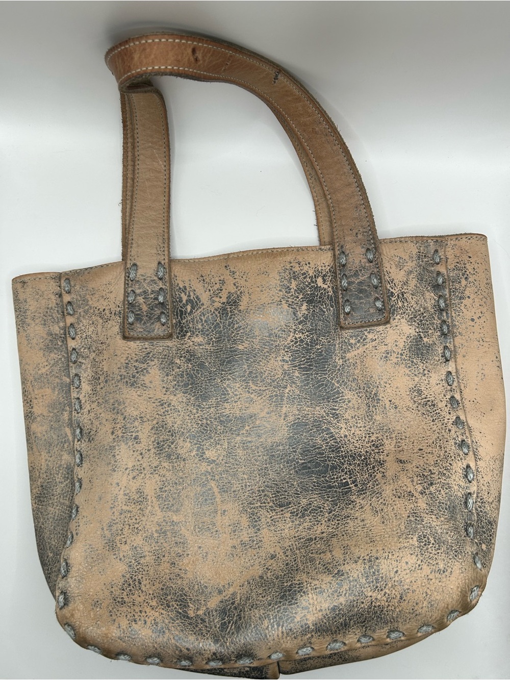 Bed Stu Stevie Two-Tone Distressed Leather Tote in Rustic Brown